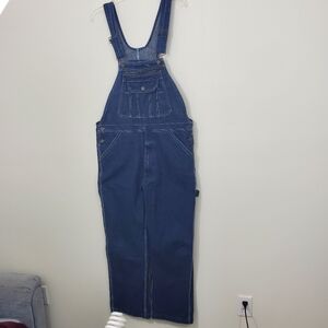 Real Work Men's Blue Denim Bib Overalls, Size 34x30